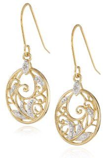 Yellow Gold Plated Sterling Silver Diamond Accent Floral Dangle Earrings Jewelry