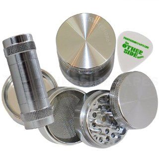 2.2"   Silver 4 Piece SharpStone Aluminum Vibrating Herb Grinder + Silver Aluminum Pollen Press Bundle: Health & Personal Care