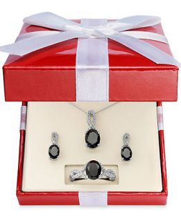 Sterling Silver Necklace, Earring and Ring Set, Onyx (4 1/2 ct. t.w.) and Diamond Accent Pendant, Earring and Ring Set   Necklaces   Jewelry & Watches