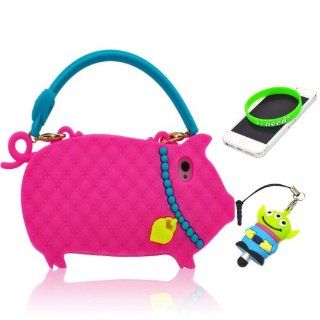 I Need 3D Super Adorable Hot Pink Pig Design Blue Hand Strap Handbag Soft Silicone Case Cover Compatiable for Apple Iphone 4/4g/4S red: Cell Phones & Accessories