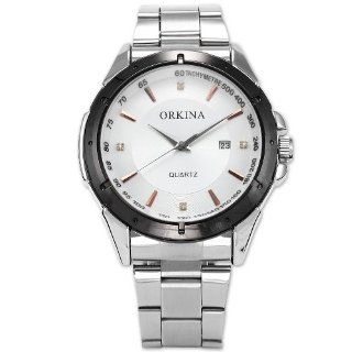 Orkina Mens Silver Stainless Steel White Dial Date Sport Quartz Wrist Watch ORK103 at  Men's Watch store.