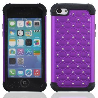 Purple Deluxe Bling X Shield Hybrid Gel Case for Apple iPhone 5C + Keychain Tool: Cell Phones & Accessories