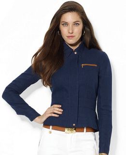 Lauren Ralph Lauren Petite Leather Trim Linen Peplum Jacket   Jackets & Blazers   Women