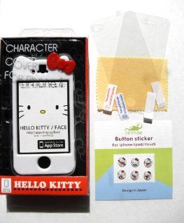 Hello Kitty Sanrio "CHARACTER" Hard Case Cover (WHITE) For Apple iPhone 4 or iPhone 4S In Kitty's Retail Box, *** BONUS WITH 2 PCS. TRANSPARENT CLEAR FRONT LED SCREEN PRTECTOR AND BACK COVER PROTECTOR + 6 pcs. Hello Kity Gel Home Button Stic