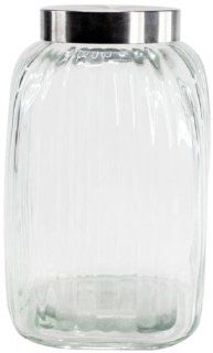 Housewares International Ribbed Square Glass Storage Jar with Stainless Steel Lid, 167 Ounce   Kitchen Storage And Organization Product Accessories