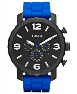 Fossil Mens Chronograph Nate Blue Silicone Strap Watch 50mm JR1426   First @!   Watches   Jewelry & Watches