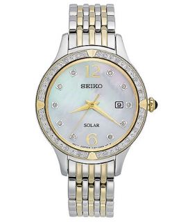 Seiko Watch, Womens Solar Diamond Accent Two Tone Stainless Steel Bracelet 29mm SUT092   Watches   Jewelry & Watches