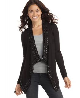 GUESS? Sweater, Open Front Long Sleeve Studded Cardigan   Sweaters   Women