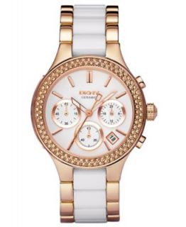 DKNY Watch, Womens Chronograph Rose Gold Tone Stainless Steel and White Ceramic Bracelet 38mm NY8504   Watches   Jewelry & Watches