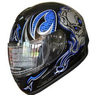 Motorcycle Helmet DOT Full Face Sports Bike Helmet Skull 154 Blue/black (L): Automotive