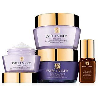 Estee Lauder " 3   TO   TRAVEL " 4 PIECES GIFT SET  Time Zone Anti Line / Wrinkle Creme 1.7oz; Time Zone Night Anti Line / Wrinkle Creme 1.7oz; Time Zone Anti Line / Wrinkle Eye Creme 0.5oz; Advanced Night Repair Synchronized Recovery Complex .2