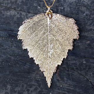 large gold dipped birch leaf necklace by nest