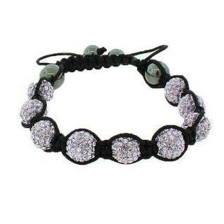 Daily Diamond Deal Violet Purple Crystals Black Cord Onyx Macrame Beaded Shamballa Ball Bracelet: Jewelry