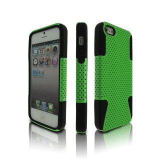 Durable Hard Plastic and Gel Silicone Case Cover for Apple Iphone 5 5S Black Skin Green: Cell Phones & Accessories