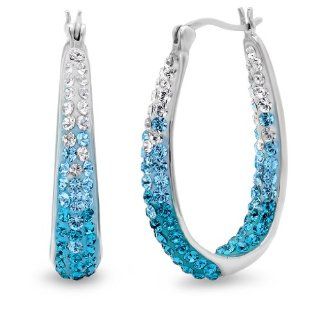Sterling Silver Blue Ombre Crystal Hoop Earrings with Swarovski Elements Jewelry