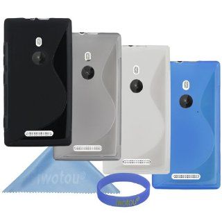 Iwotou Nokia Lumia 925 Case Bundle/ Pack Wave Series S Line Rubber Skin Soft TPU Gel Case Cover for Nokia Lumia 925 (AT&T, T Mobile) + Cleaning Cloth & Wristband (Lumia 925, Blue/ Gray/ Black/ Clear): Cell Phones & Accessories
