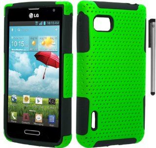 For LG Optimus F3 MS659 T Mobile Perforated Hybrid Cover Case with ApexGears Stylus Pen (Green Black): Cell Phones & Accessories