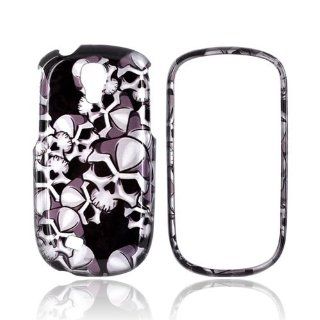 [Luxmo] Silver Skulls on Black Samsung Gravity Smart Plastic Case Cover [Anti Slip] Supports Premium High Definition Anti Scratch Screen Protector; Durable Fashion Snap on Hard Case; Coolest Ultra Slim Case Cover for Gravity Smart Supports Samsung Smart De
