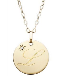 14k Gold Necklace, Diamond Accent Letter L Disc Pendant   Necklaces   Jewelry & Watches