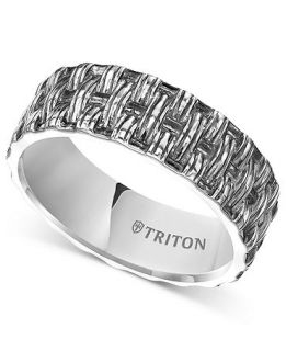 Triton Mens Sterling Silver Ring, 8mm Oxidized Woven Wedding Band   Rings   Jewelry & Watches