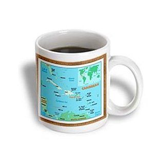 3dRose Modern Map N Countries of The Caribbean Ceramic Mug, 11 Ounce: Kitchen & Dining