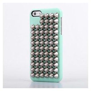 Green Luxury Silver Tapered Punk Studs Skin Bling Hard Cover Case For Iphone 5 5G Cell Phones & Accessories