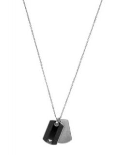 Emporio Armani Mens Necklace, Silver Tone and Black Enamel Dog Tag EGS1726040   Fashion Jewelry   Jewelry & Watches