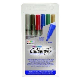 Uchida 125 6A Marvy Chisel Point Pen Tip Calligraphy Paint Marker Set