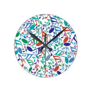 Colorful Music Notes Round Wall Clocks