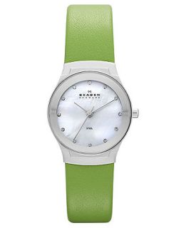 Skagen Denmark Watch, Womens Green Leather Strap 26mm SKW2019   Watches   Jewelry & Watches