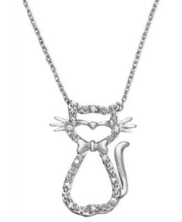 Diamond Necklace, 14k Rose Gold and Sterling Silver and Sterling Silver Diamond Cat Pendant (1/5 ct. t.w.)   Necklaces   Jewelry & Watches