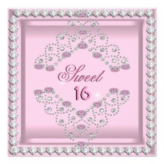 Sweet 16 Sixteen 16th Birthday Party Pink Diamonds Invitations