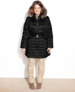 Betsey Johnson Plus Size Faux Fur Trim Hooded Quilted Puffer Coat   Coats   Women