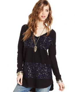 Free People Long Sleeve Sequin Colorblocked Oversized High Low Sweater   Sweaters   Women