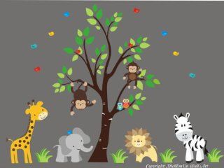 Baby Nursery Wall Decals Safari Jungle Childrens Themed 84" X 109" (Inches) Animals Trees Wildlife: Repositionable Removable Reusable Wall Art: Better than vinyl wall decals: Superior Material : Nursery Wall Decor : Baby
