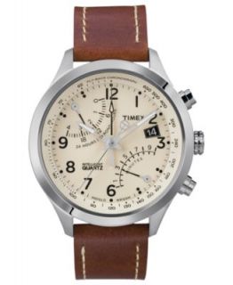 Timex Watch, Mens Intelligent Quartz Fly Back Chrono Tan Leather Strap 43mm T2N700AB   Watches   Jewelry & Watches