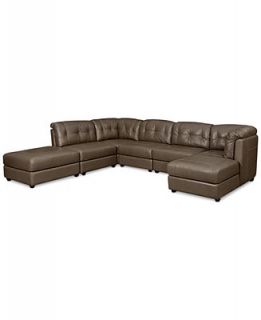 Fabian Leather Modular Sectional Sofa, 6 Piece (Square Corner, Chaise, 3 Armless Chairs, and Ottoman) 147W x 114D x 35H: RAF   Furniture