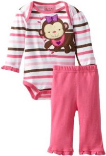 Carter's Watch the Wear Baby Girls Newborn Monkey Bodysuit Pant Set, Dark Pink, 3 6 Months: Clothing
