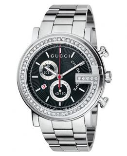 Gucci Watch, Mens G Chrono Collection Stainless Steel Diamond Bezel Bracelet (3/4 ct. t.w.) 44mm YA101324   Watches   Jewelry & Watches