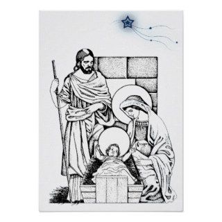 White and Blue Nativity Poster