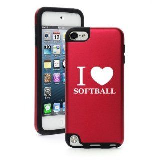 Apple iPod Touch 5th Generation Rose Red BP186 Aluminum & Silicone Hard Case Cover I Love Heart Softball: Cell Phones & Accessories