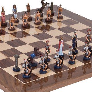Hand Painted Romans & Egyptian Chessmen & Columbus Ave. Chess Board from Spain: Toys & Games