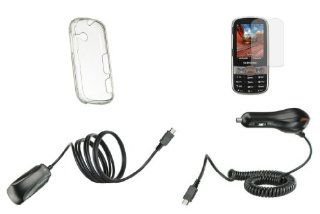 Samsung Array / Montage SPH M390 Premium Combo Pack   Clear Hard Shield Case + ATOM LED Keychain Light + Screen Protector + Wall Charger + Car Charger: Cell Phones & Accessories