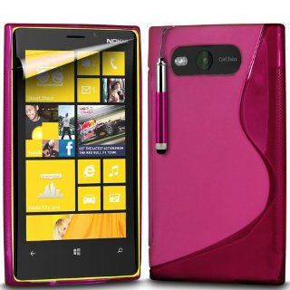Fone Case Nokia Lumia 820 Protective Hydro S Line Wave Gel Silicone Skin Case Cover With LCD Screen Protector Guard & Retractable Aluminium Capacitive Stylus Pen (Hot Pink): Cell Phones & Accessories