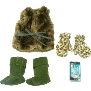 Journey Girls Doll Fashion Outfit   Brown Fur Vest/Cheetah Print Gloves: Toys & Games