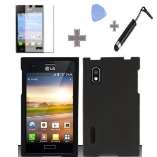 Rubberized Solid Black Snap on Hard Case Skin Cover Faceplate with Screen Protector, Case Opener and Stylus Pen for LG Optimus Extreme / L40g   StraightTalk/Net 10: Cell Phones & Accessories