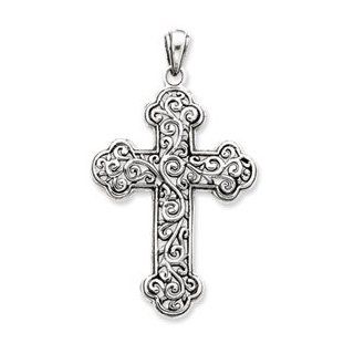 Sterling Silver Antiqued Swirl Cross Pendant: Jewelry
