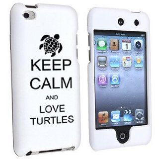 Apple iPod Touch 4th Generation White Rubber Hard Case Snap on 2 piece Black Keep Calm and Love Turtles Cell Phones & Accessories