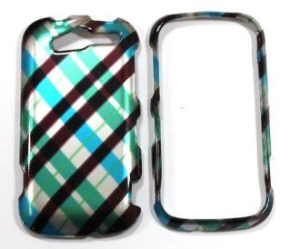 Blue with Brown Cross Checker Plaid HTC MyTouch 4G Snap on Cell Phone Case + Microfiber Bag: Cell Phones & Accessories