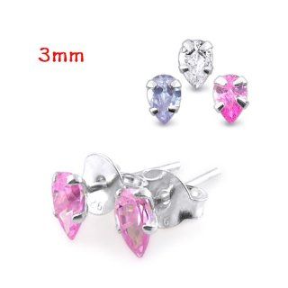 3 Pairs Pack Mix Color of 3mm Pear CZ Stone with 925 Sterling Silver Stud Earring.: Body Piercing Rings: Jewelry